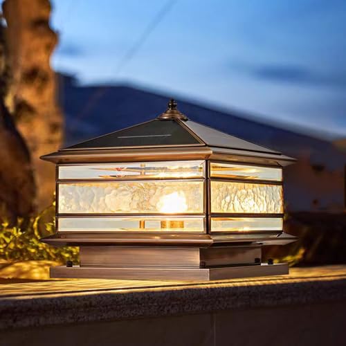 All Copper Steel Glass Outdoor Post Lights (Solar / 16X16IN)