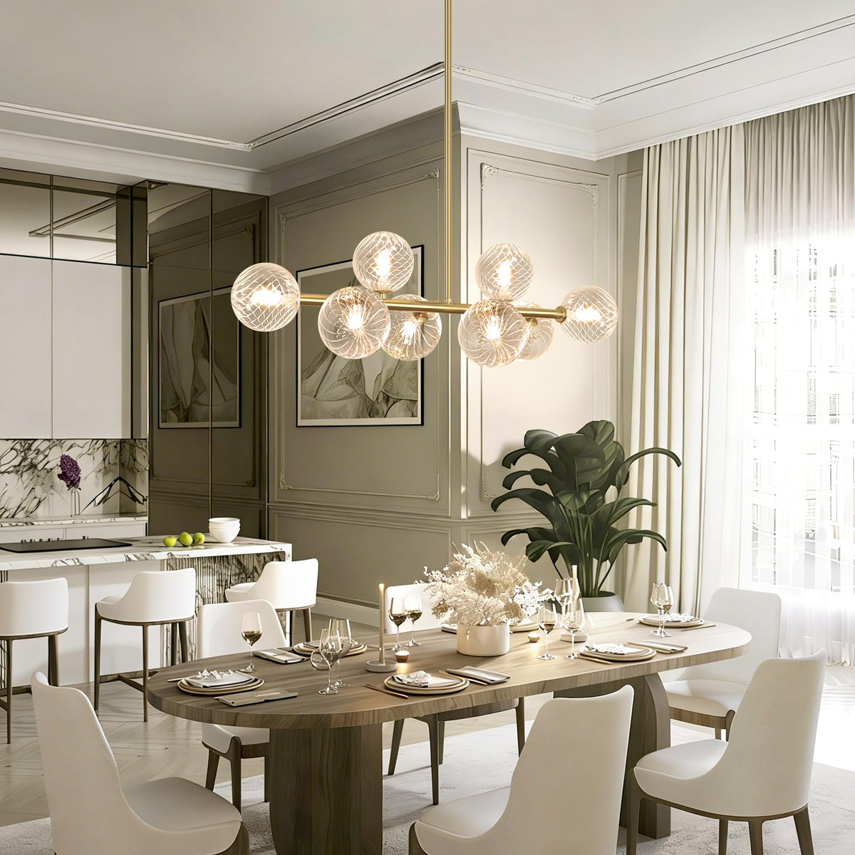 Modern 8 Light Linear Chandelier Gold Sputnik Dining Room Light Fixture (Gold and Clear / 8 Light)