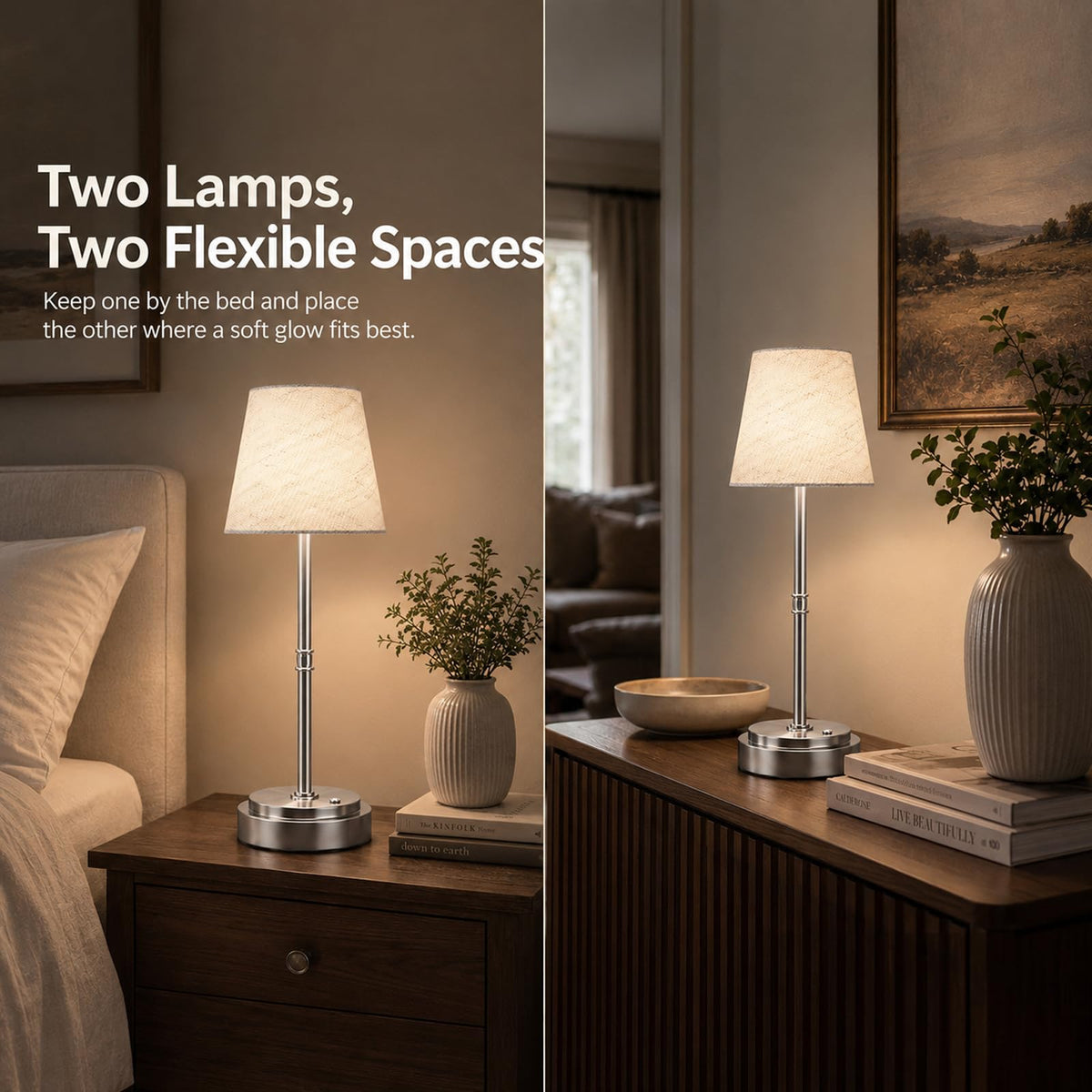 Cordless Table Lamps 2 Pack (Silver)