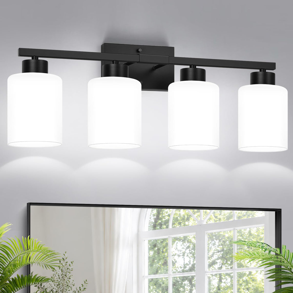 4 Light Bathroom Vanity Light Fixture (Matte Black & Milk Glass / 4-light)
