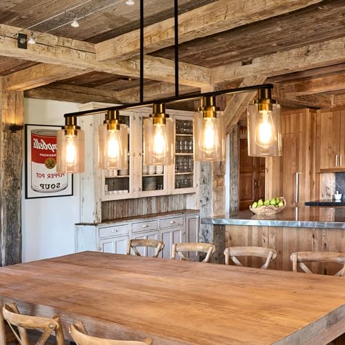Dining Room Light Fixture (5-Light / Black & Gold)