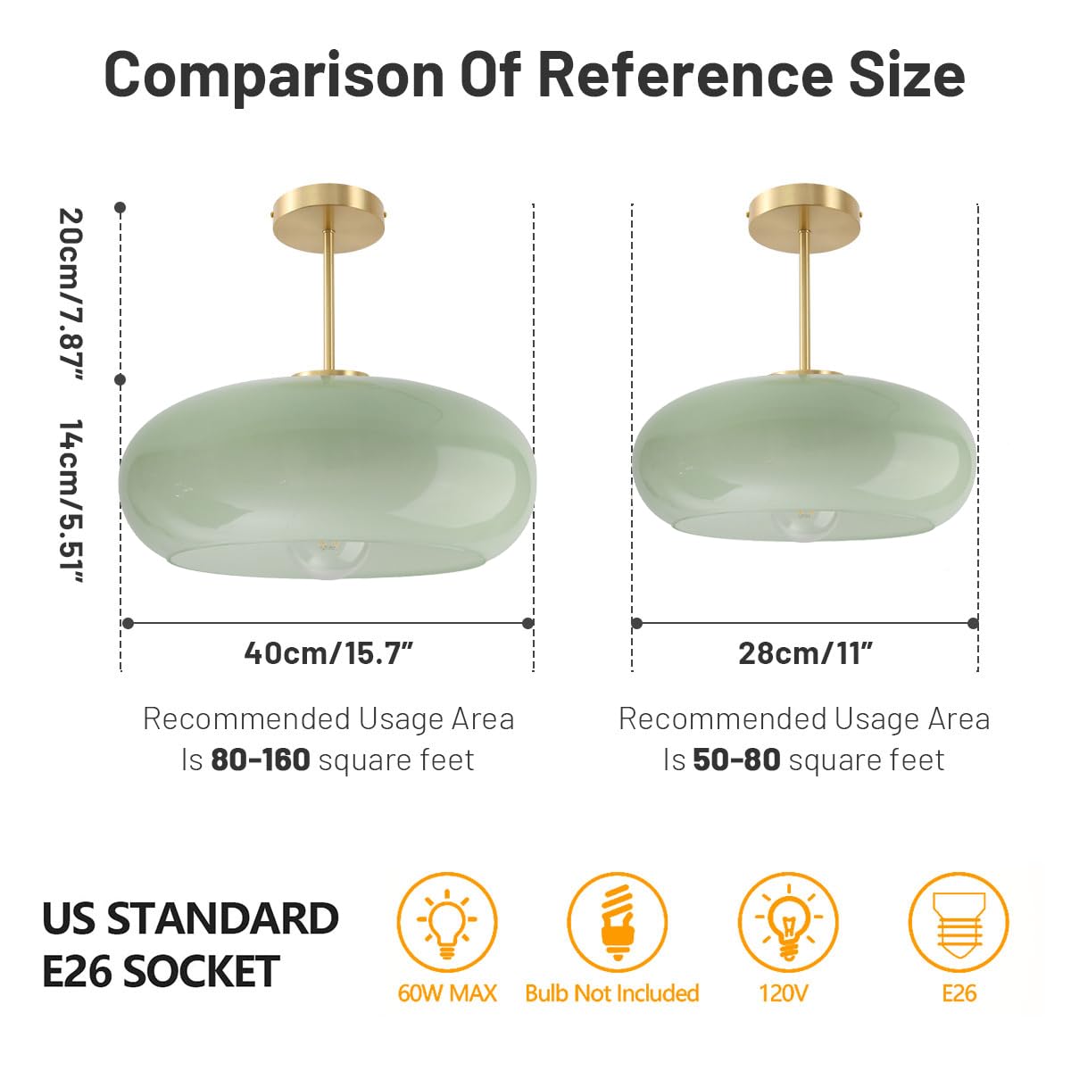 Milk Green Ceiling Light 15.7″Large Mid Century Modern Light Fixture (15.7″-Milk Green)