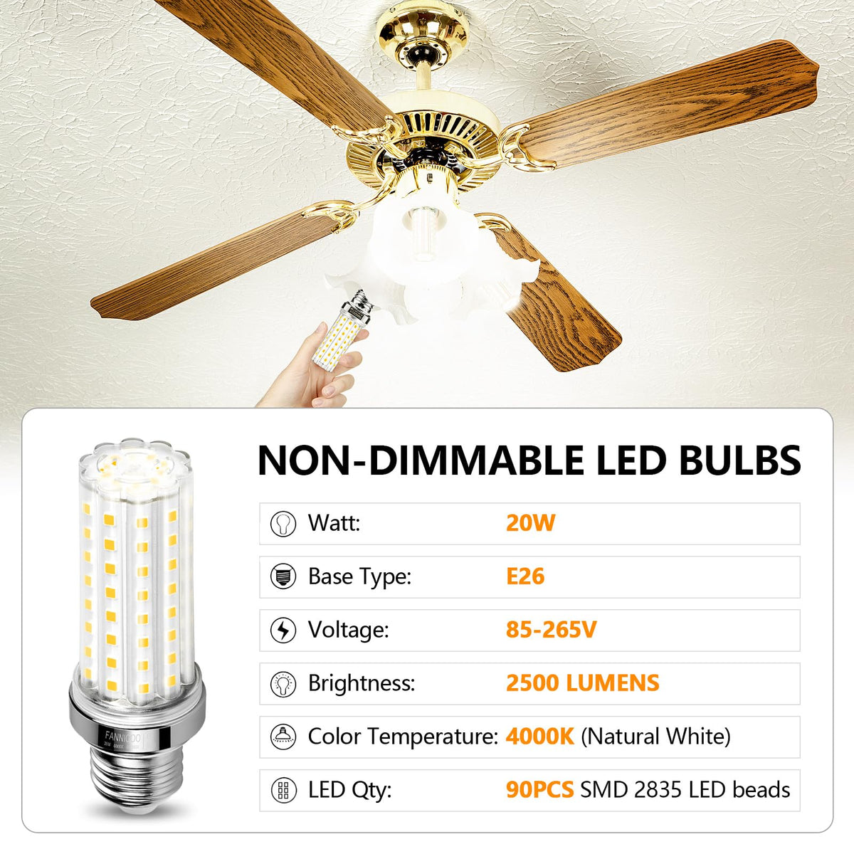LED Corn Light Bulb 150W Equivalent 2500 Lumen 4000K Neutral White 20W E26