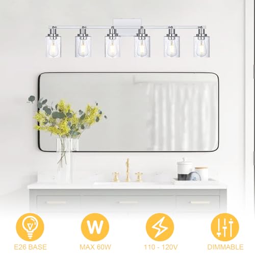 6 Light Track Lighting Kit Chrome Tracking Lights Fixture Ceiling Vanity Light with Seeded Glass Track Lighting Heads (Chrome / 6-Light)