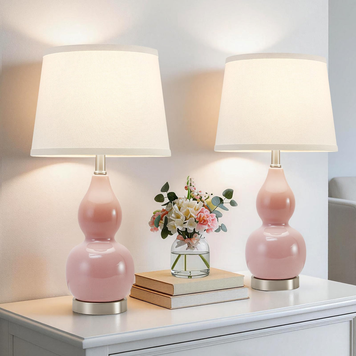 22" Table Lamp Set of 2 (22.63" Pink Gourd)