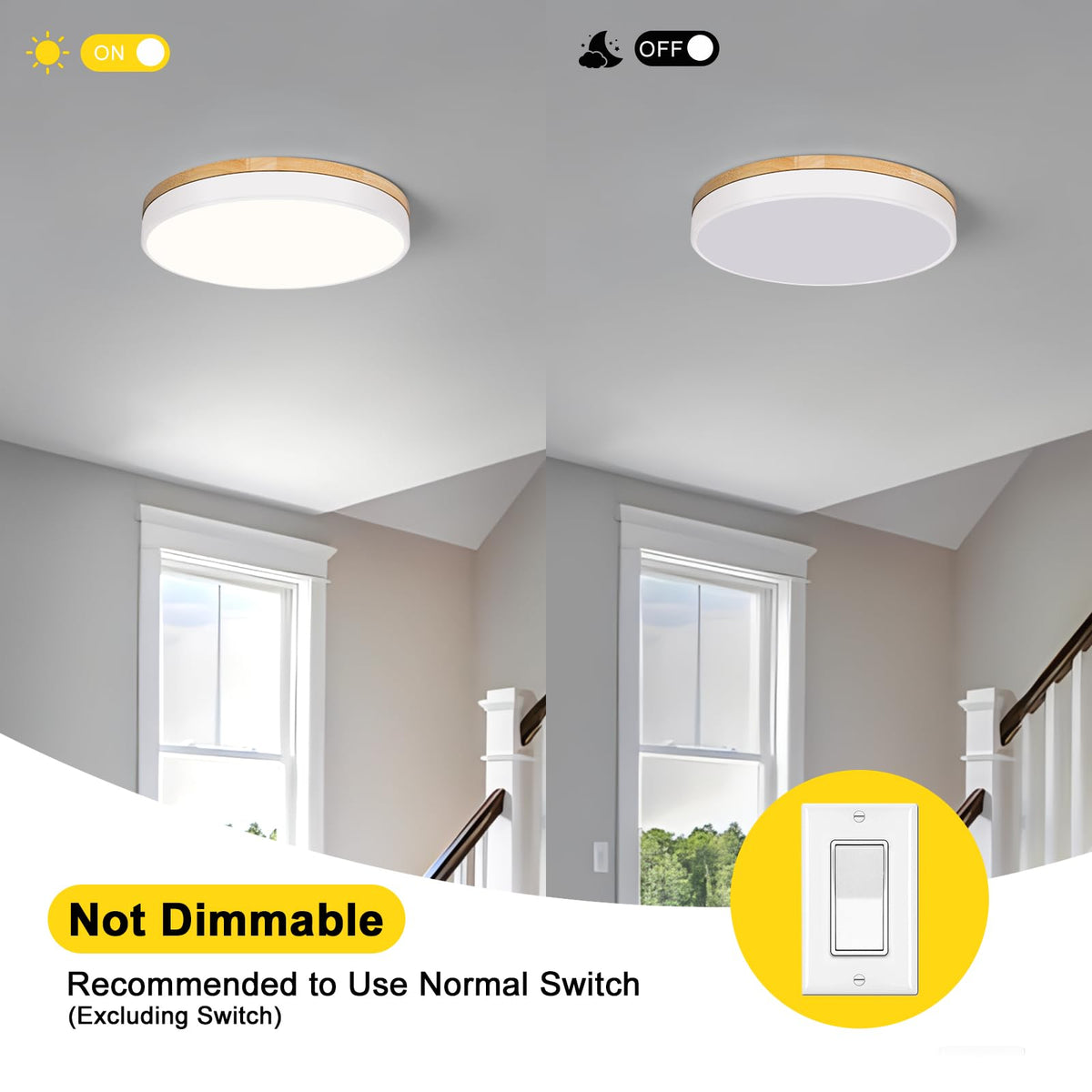 Modern Wood White Flush Mount Ceiling Light 15.75 Inch (White- Non-dimmable / 15.74 Inch)