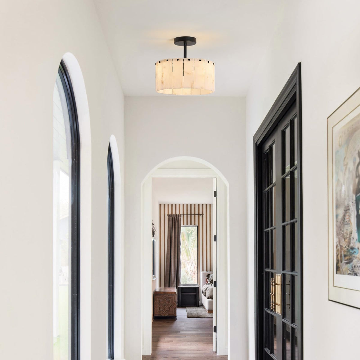 Round Alabaster Ceiling Light (12" Black)