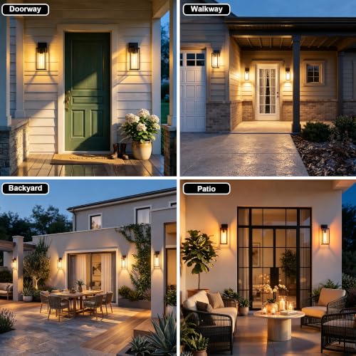 Porch Lights Outdoor Wall Light Fixture (Black-12.4in 2PCS / Non Dusk to Dawn)