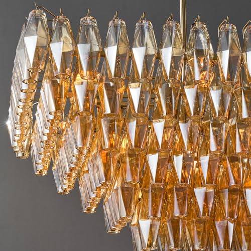 54 Inch Gold Amber Crystal Chandelier with 19 E12 Lights (Amber(L54"-W32"))