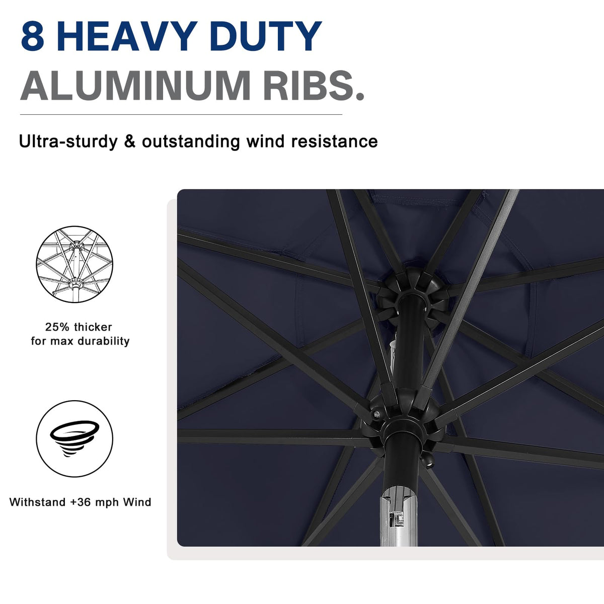Solar Led Patio Umbrella with 32 Lights 9FT (LED Umbrella / 9ft / navy blue)