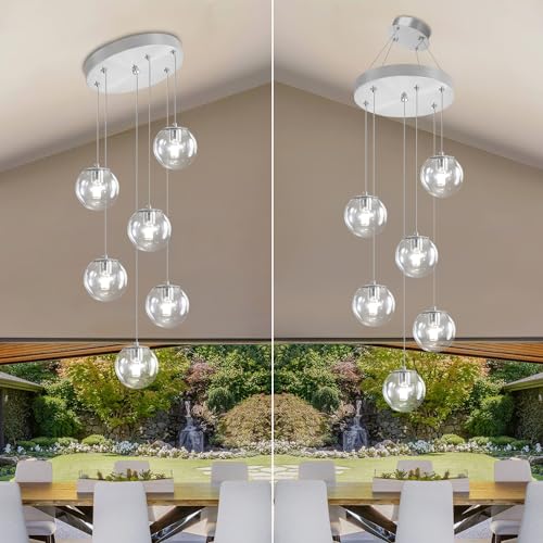 Silver LED Staircase Chandelier 6 (Silver-Clear / Globe 6-Light)