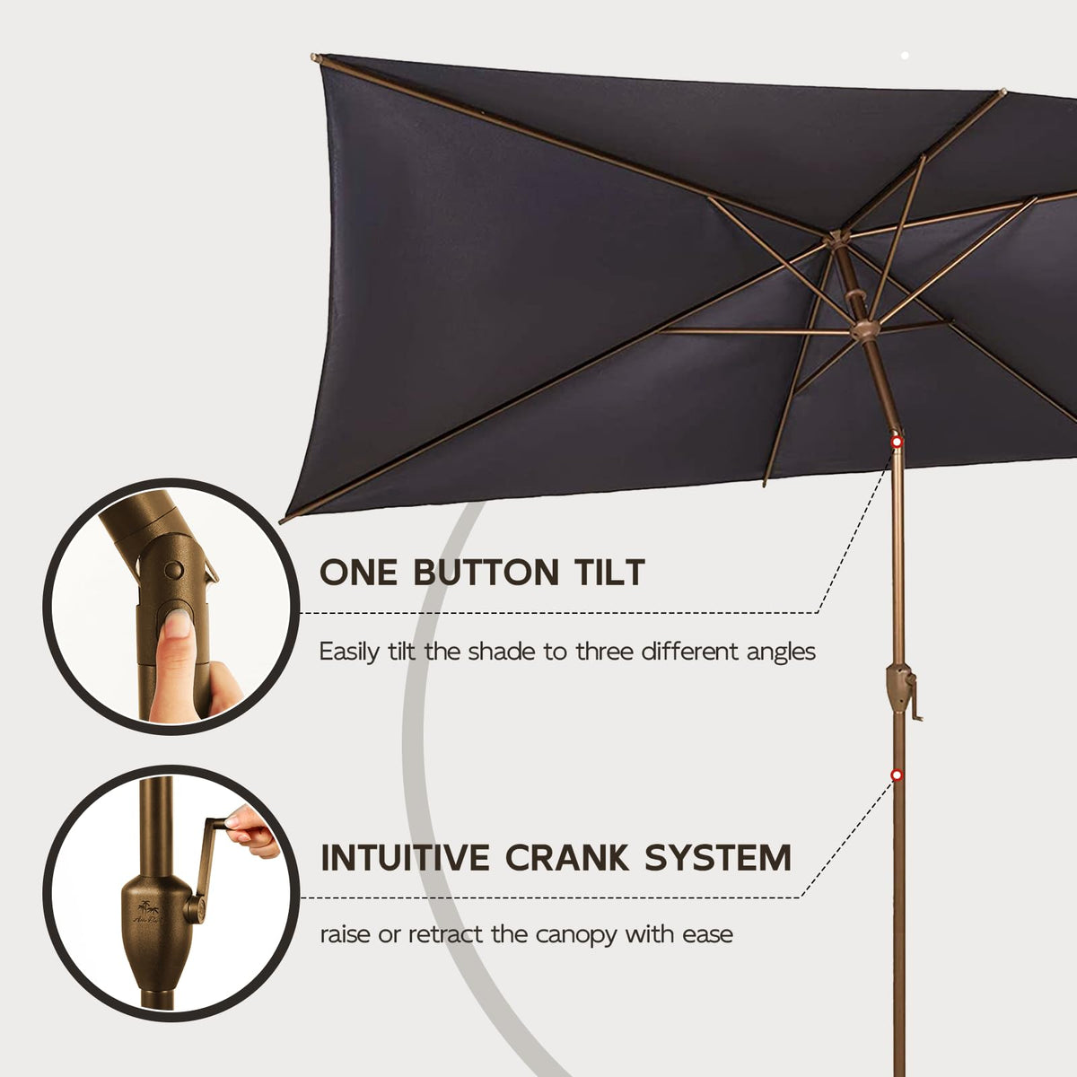 6.5FT x 10FT Rectangular Outdoor Patio Umbrella (6.5 FT(6 Ribs) / Dark Blue)