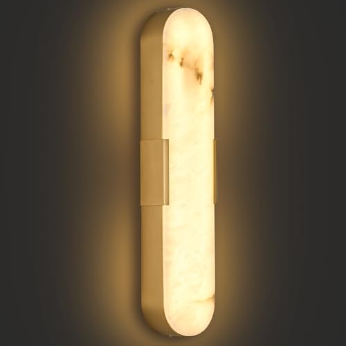 20" Natural Marble Gold Alabaster Wall Sconce 1Pack (Gold-Warm light / 20in-1pack)