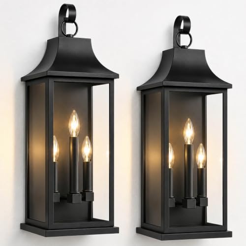 25" Extra Large Outdoor Wall Lanterns 2 Pack (Black / 25 Inch)
