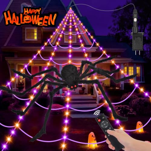 200" Halloween Decorations Spider Web Outdoor +59" Giant Spider Décor