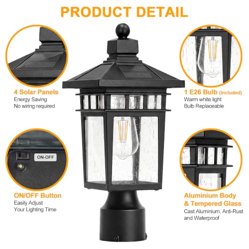 15" Solar Post Lights Outdoor (Black / 15-Inch-1 Pack-Solar Powered)