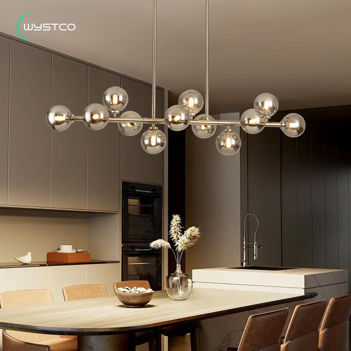 50 Inch Large Glass Globe Sputnik Chandelier (Nickel Somke Grey / 12-Light 50 Inch)