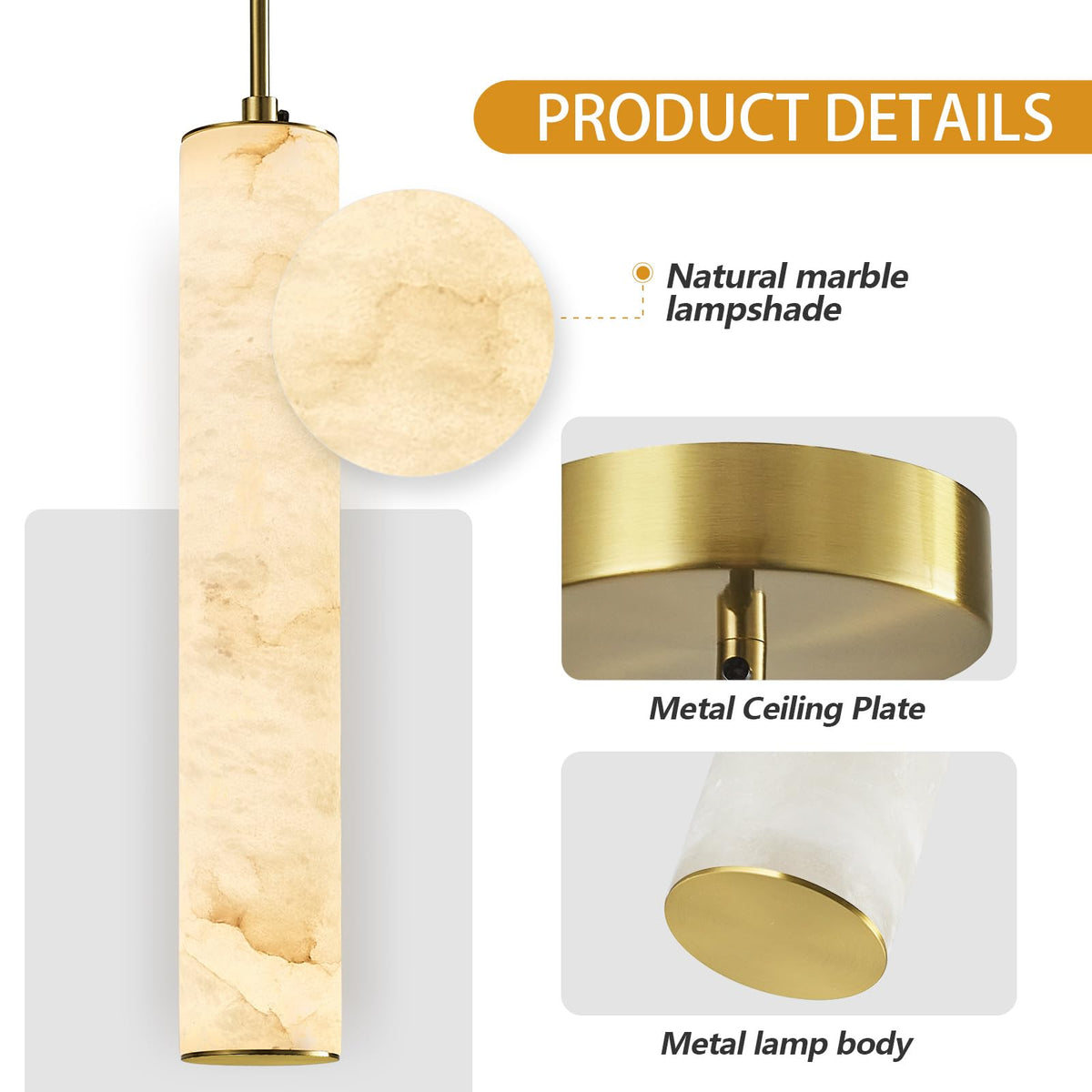 Gold Alabaster Kitchen Island Pendant Lights (Gold-WarmLight / 13.9in-1Pack)