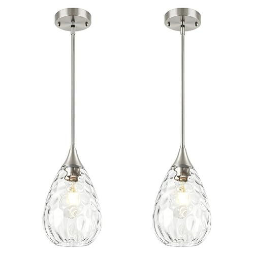 2 Pack Brushed Nickel Pendant Lights Kitchen Island Hammered Glass (2 Pack Brushed Nickel)