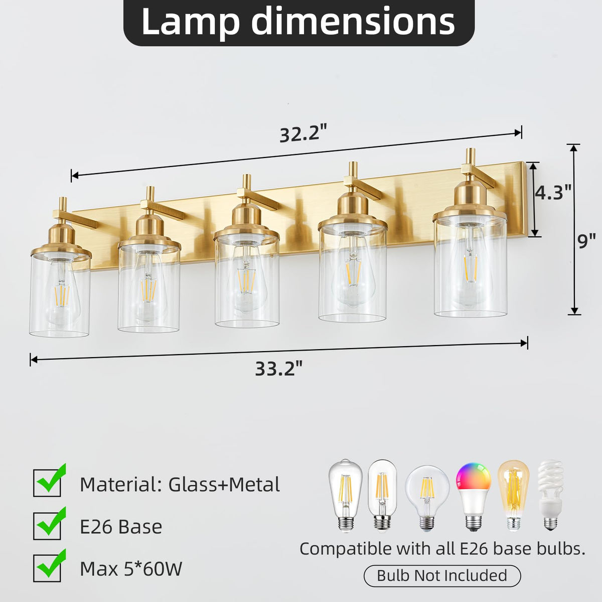 5 Light Modern Brushed Gold Bathroom Light Fixtures Over Mirror (Brushed Gold / 5-Light)
