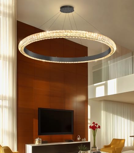 40" 1 Ring Crystal Chandelier Modern LED Dimmable Ring Pendant Light Chandelier for Dining Room Living Room Black (Black / 1 Ring Round 40")