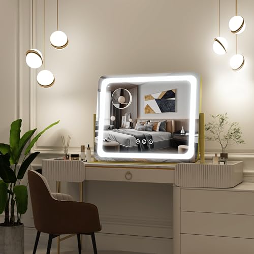 Gold Vanity Mirror with Lights 22"x17" (Gold / 22"L x 17"W)