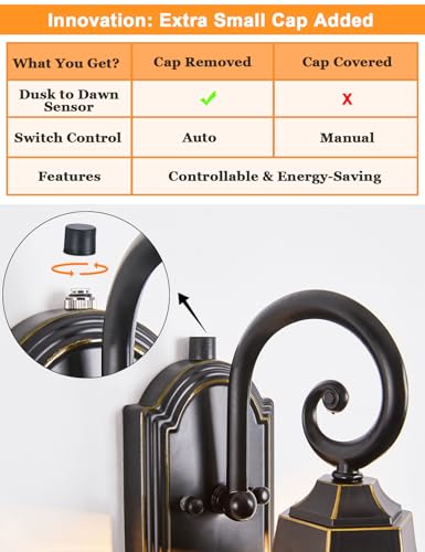 Dusk to Dawn Outdoor Wall Light Vintage Wall Lamp Outside with IP65 Sensor Exterior Light Fixtures Wall Mount Porch Light E26 Exterior Wall Sconces in Black with Gold Rim for House 2 (Black with Gold Rim)