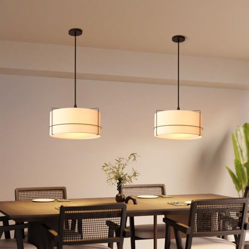 2 Light Pendant Light (Matte Black, Off-White)
