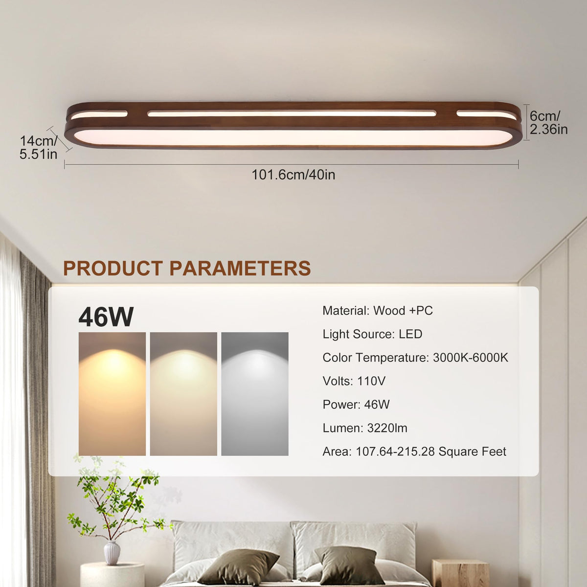 Wood Flush Mount Ceiling Light (Walnut)