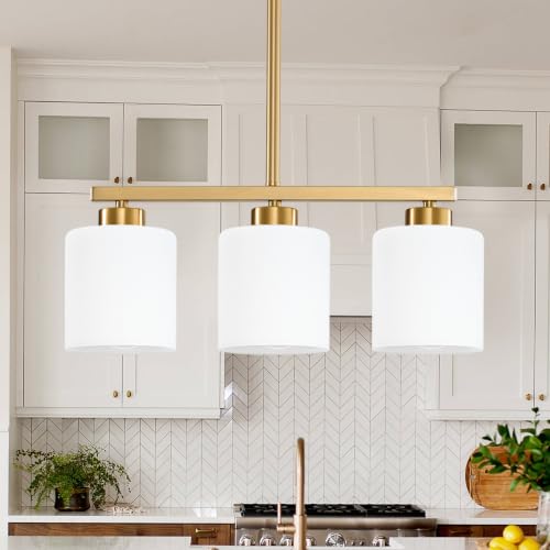 3 Light Brushed Gold Kitchen Island Lighting (Gold & Milky White Glass / 3 Light)