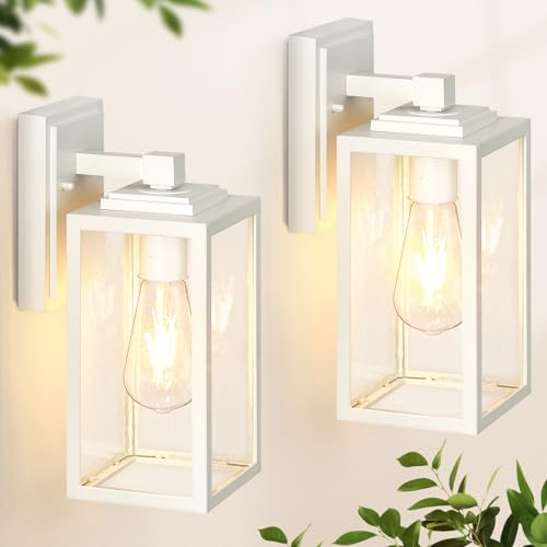 2 Pack White Outdoor Light Fixture (White / No Sensor 2 PACK)