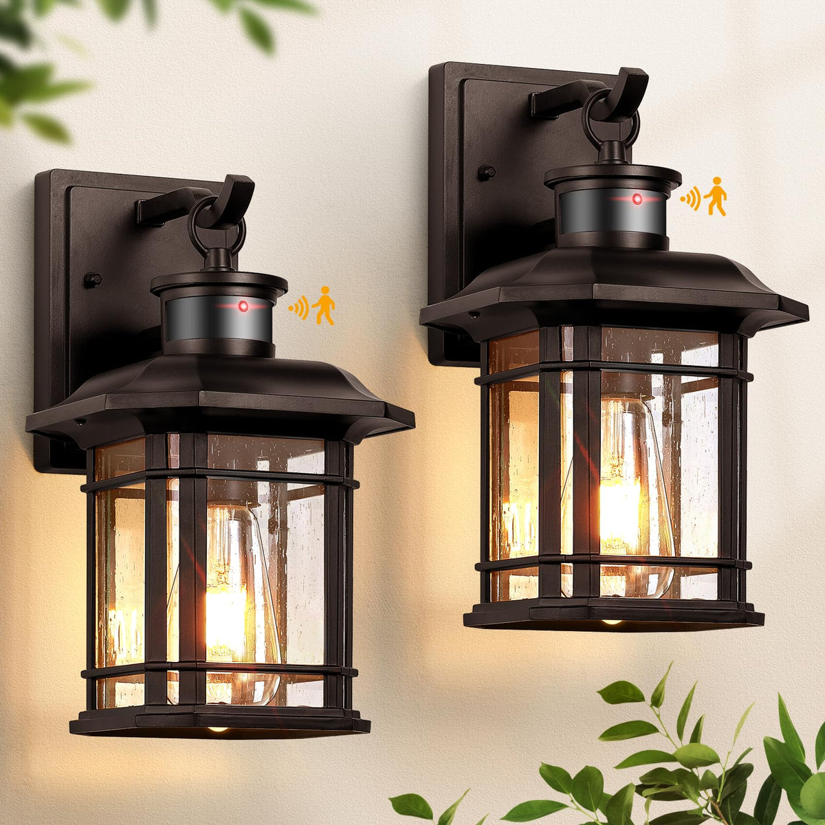 Motion Lights for Outside (Oil-Rubbed Bronze / 12.4 in Motion Sensor 2 Pack)