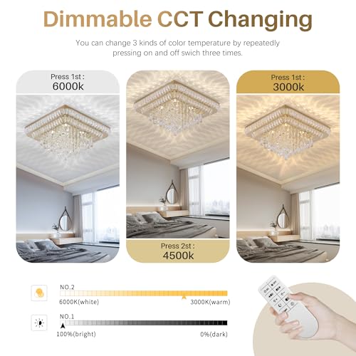 Crystal Chandeliers Modern Led Luxury Light Fixture Flush Mount 34 (Gold / 34 Inches)