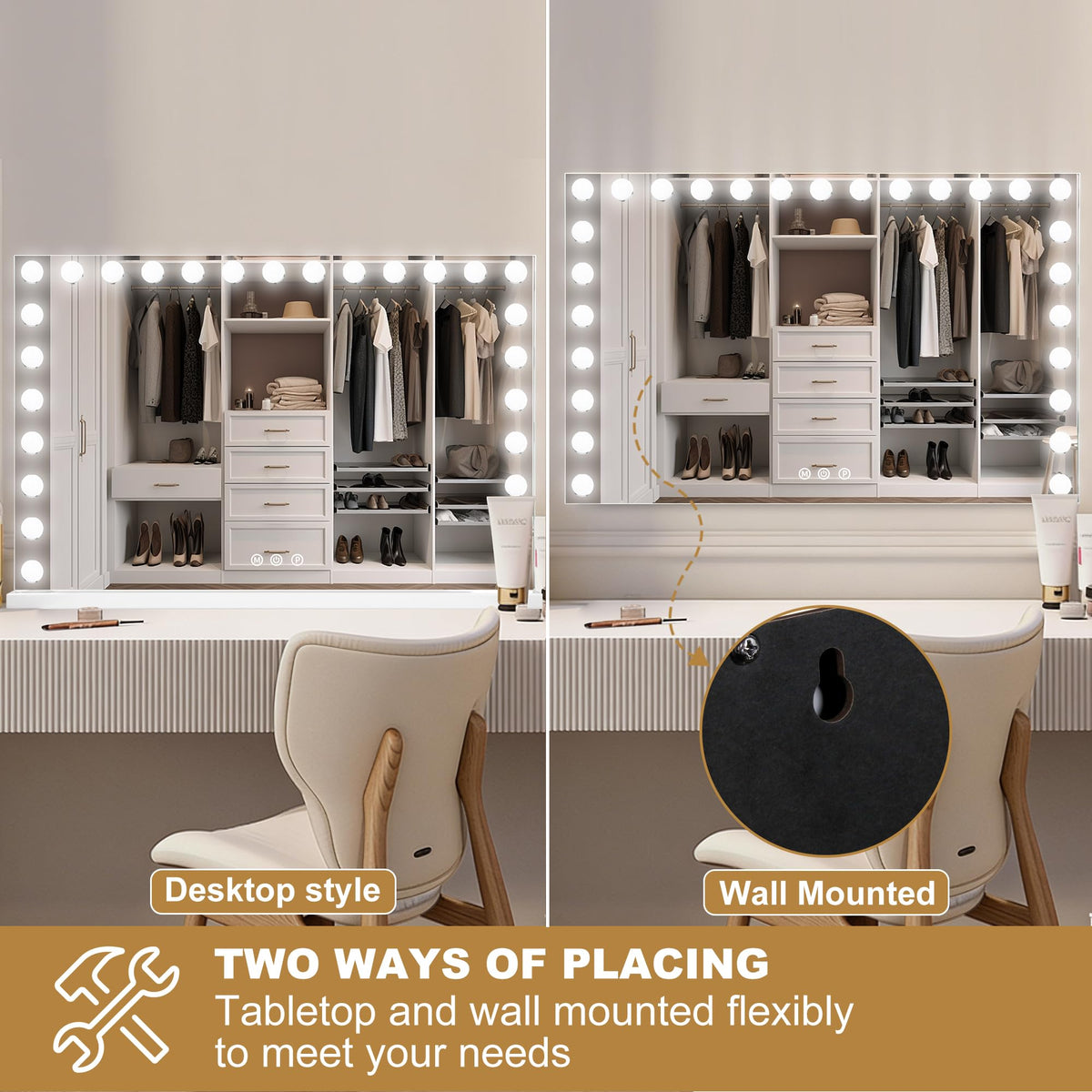 Vanity Mirror with Lights (White / 52"L x 30"W)