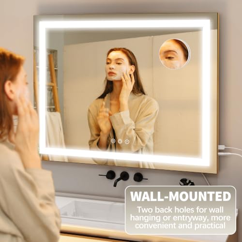 23" x 18" Vanity Mirror with Lights (Gold / 23"L x 18"W)