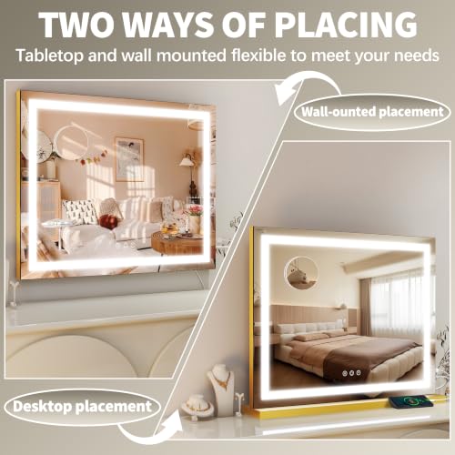 23" x 18" Vanity Mirror with Lights (Gold / 23"L x 18"W)