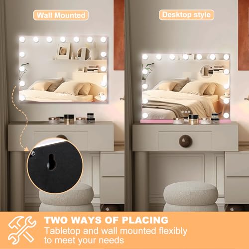Vanity Mirror with Lights (Pink / 23"L x 18"W)