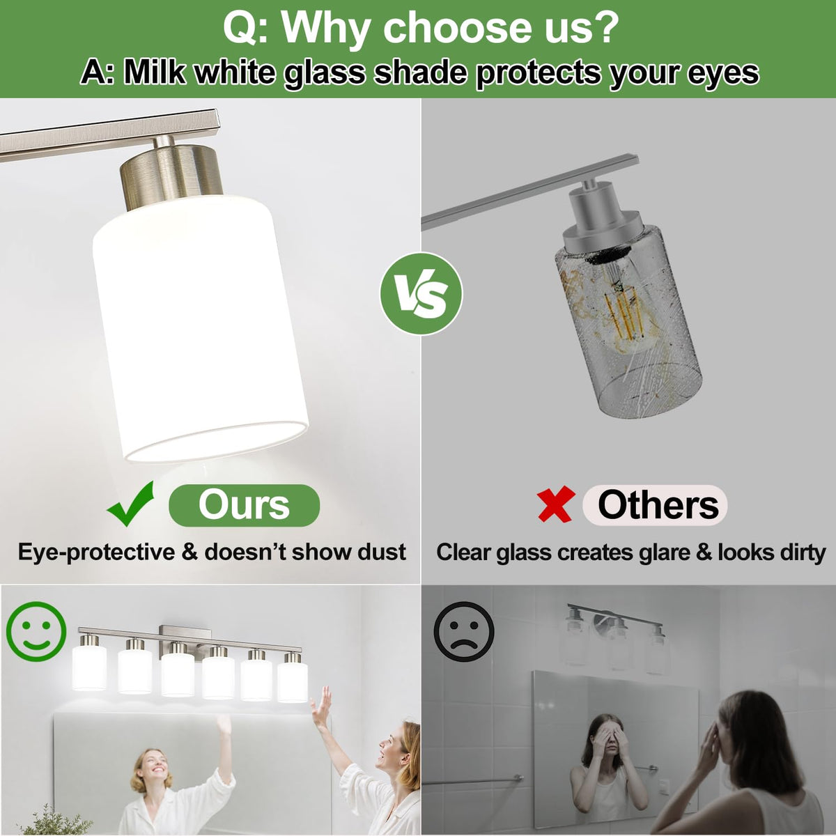 Brushed Nickel Bathroom Light Fixtures with Milk Glass Shades (Brushed Nickel & Milk Glass / 6-light)