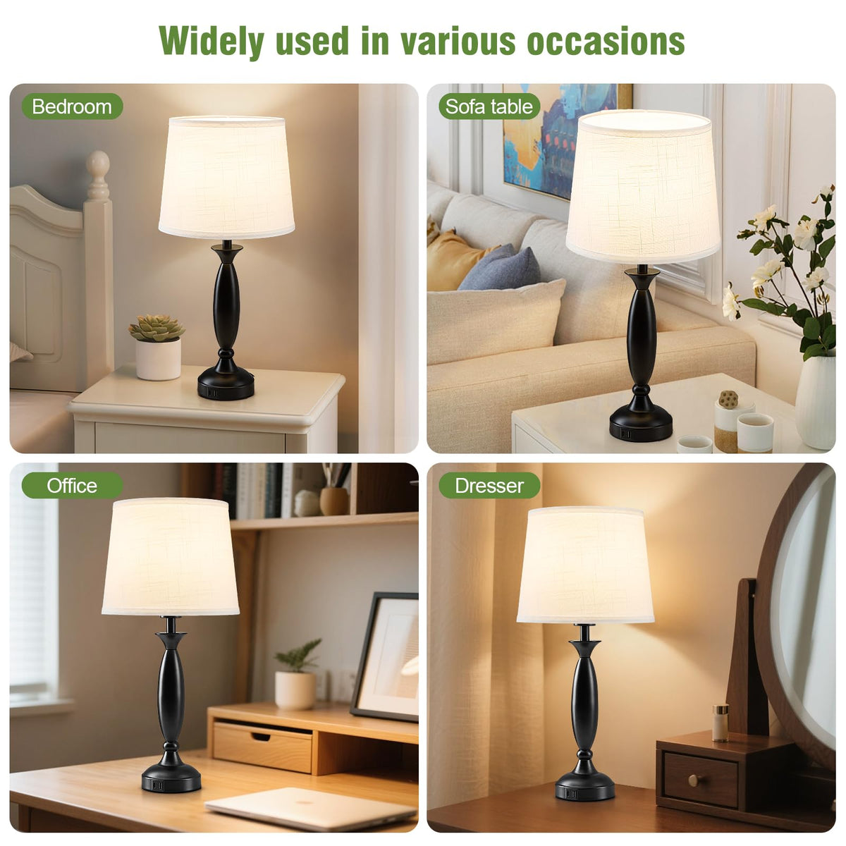 23" Touch Lamps for Nightstand Set of 2 (Black & White Shade)