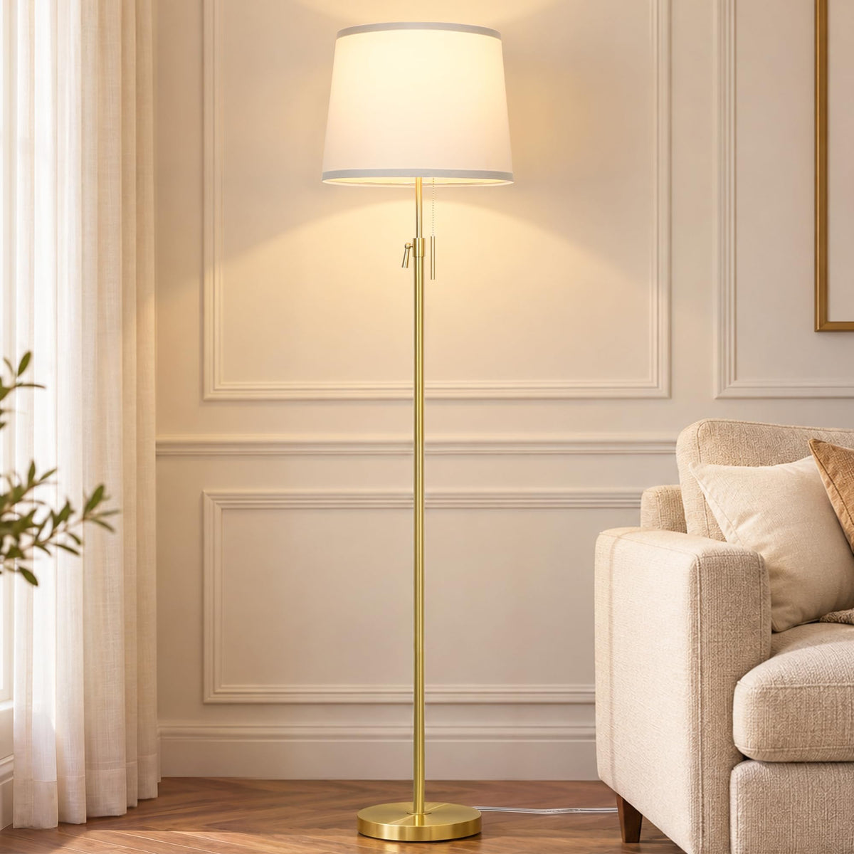 52" 63" Gold Adjustable Floor Lamp (Gold+White Linen Shade)