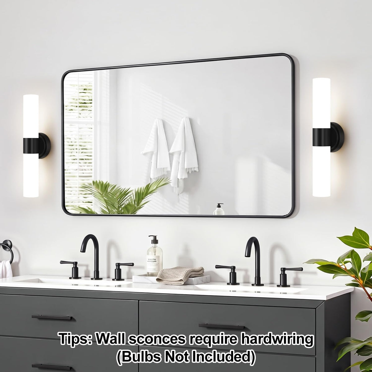 Wall Sconces Set of Two (Matte Black & Milky White Glass / Hardwired-16 Inch-2PC)