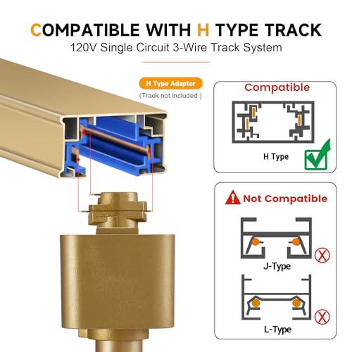 5 Color Gold LED Track Lighting Heads H Type Track Light Heads Dimmable (Gold / 4 Pack)