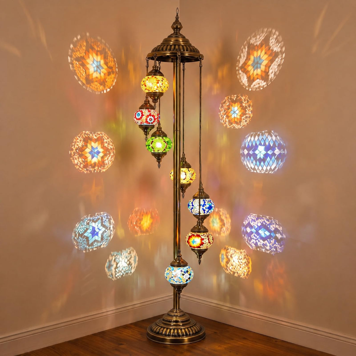 Turkish Mosaic Floor Lamp Moroccan Lamps (7 Globes Style)