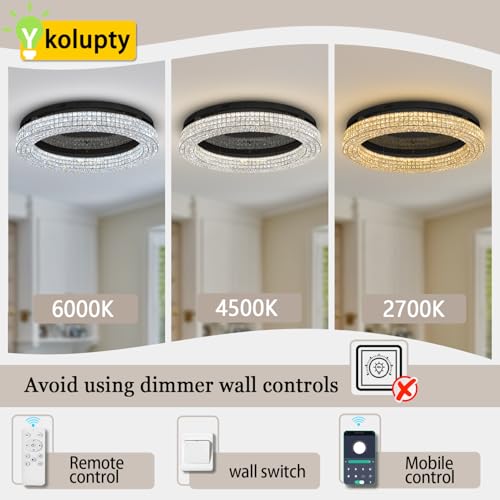 40'' Crystal Chandelier Light Fixture Large Chandelier for Living Room Crystal Flat Mounted Ceiling Lights Dining Room Bedroom Dimmable 2700 (Black / Dia 40inch)