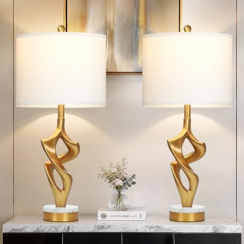 29" Tall Gold Table Lamps Set of 2 for Living Room (White & Gold (2 Pack))