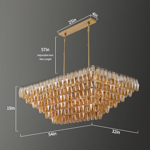 54 Inch Gold Amber Crystal Chandelier with 19 E12 Lights (Amber(L54"-W32"))