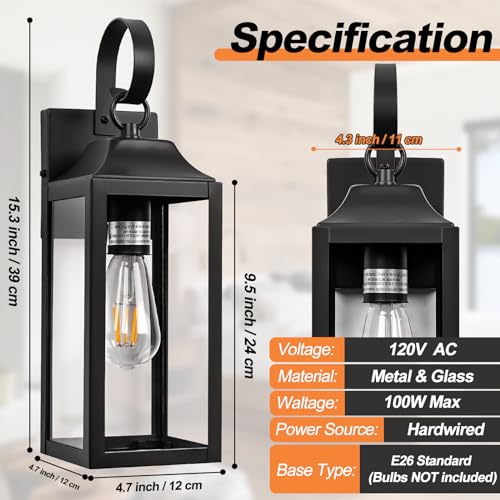 2 Pack Outdoor Light Fixtures Wall Mount Porch Light 15 Inch Black (15 Inch Ordinary / Black)