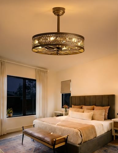 Vintage Chandelier Ceiling Fan with Light (Antique Bronze / 21 Inch)