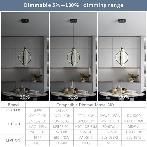 Modern LED Pendant Lights Plated Black Farmhouse Ring Pendant Light Fixtures 4000K Dimmable Round Pendant Lighting for Dining Room Kitchen Island Bedroom Living Room Foyer（2 (Plated Black / Round-2Pack)