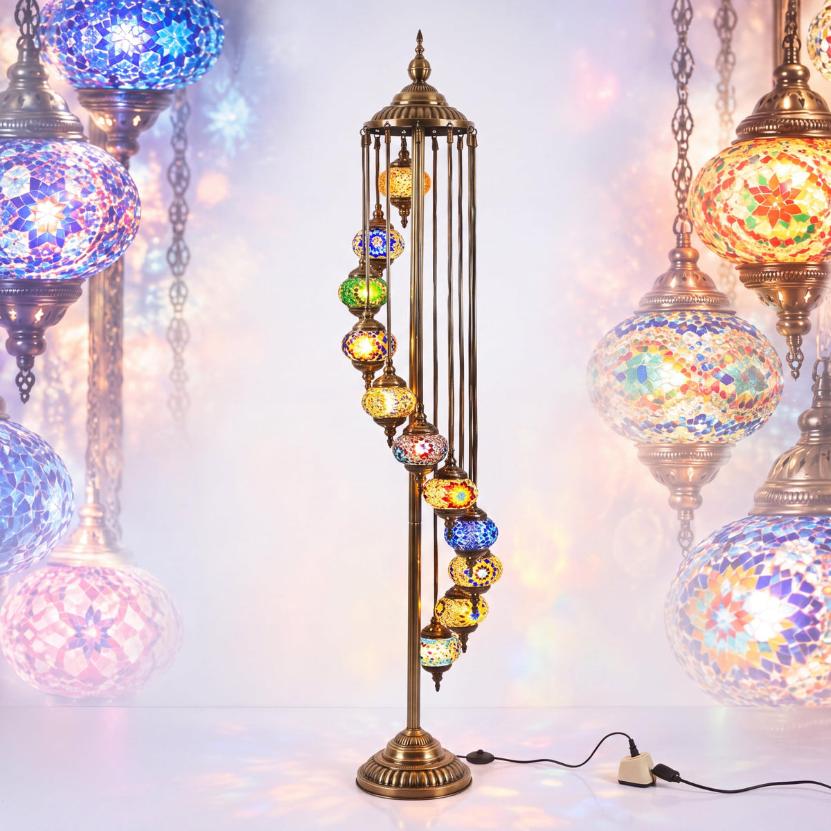Turkish Mosaic Floor Lamp Moroccan Lamps (11 Globes Style)